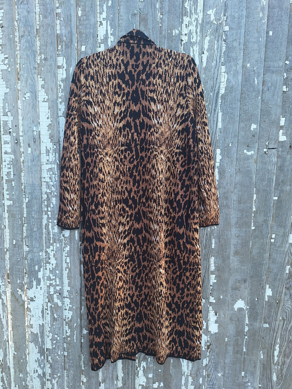 Tahari Leopard-Print Long Cardigan Coat - Brown/Black - Picture 5 of 7